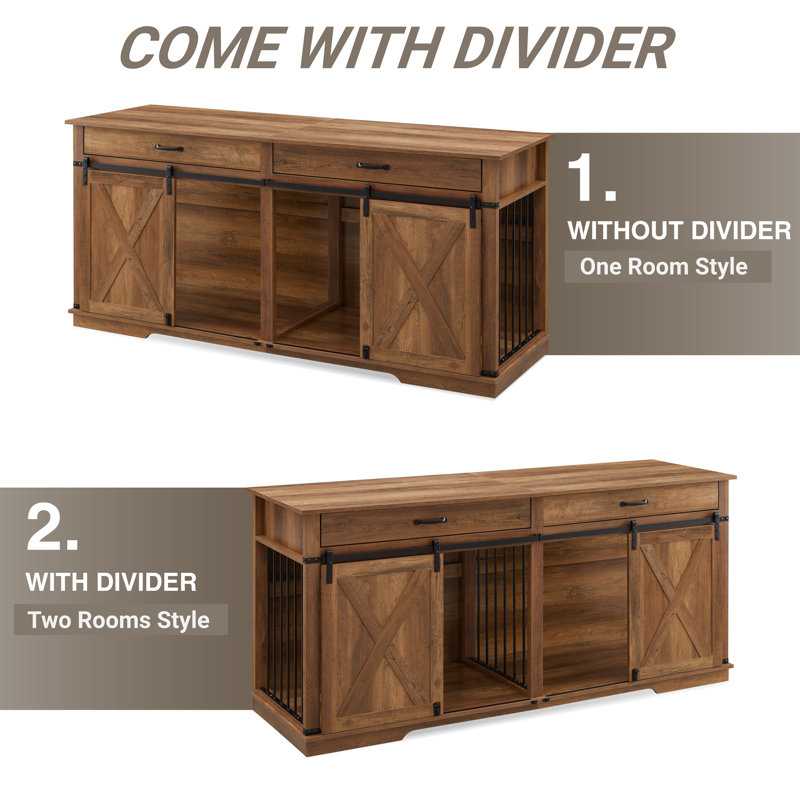 Tucker Murphy Pet™ Barn Door Large Dog Crate Furniture With 2 Drawers